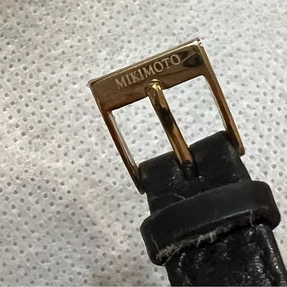 Vintage MIKIMOTO 5P Pearl Double Tour Wrap Bracelet Watch Black Leather Band - Picture 3 of 11